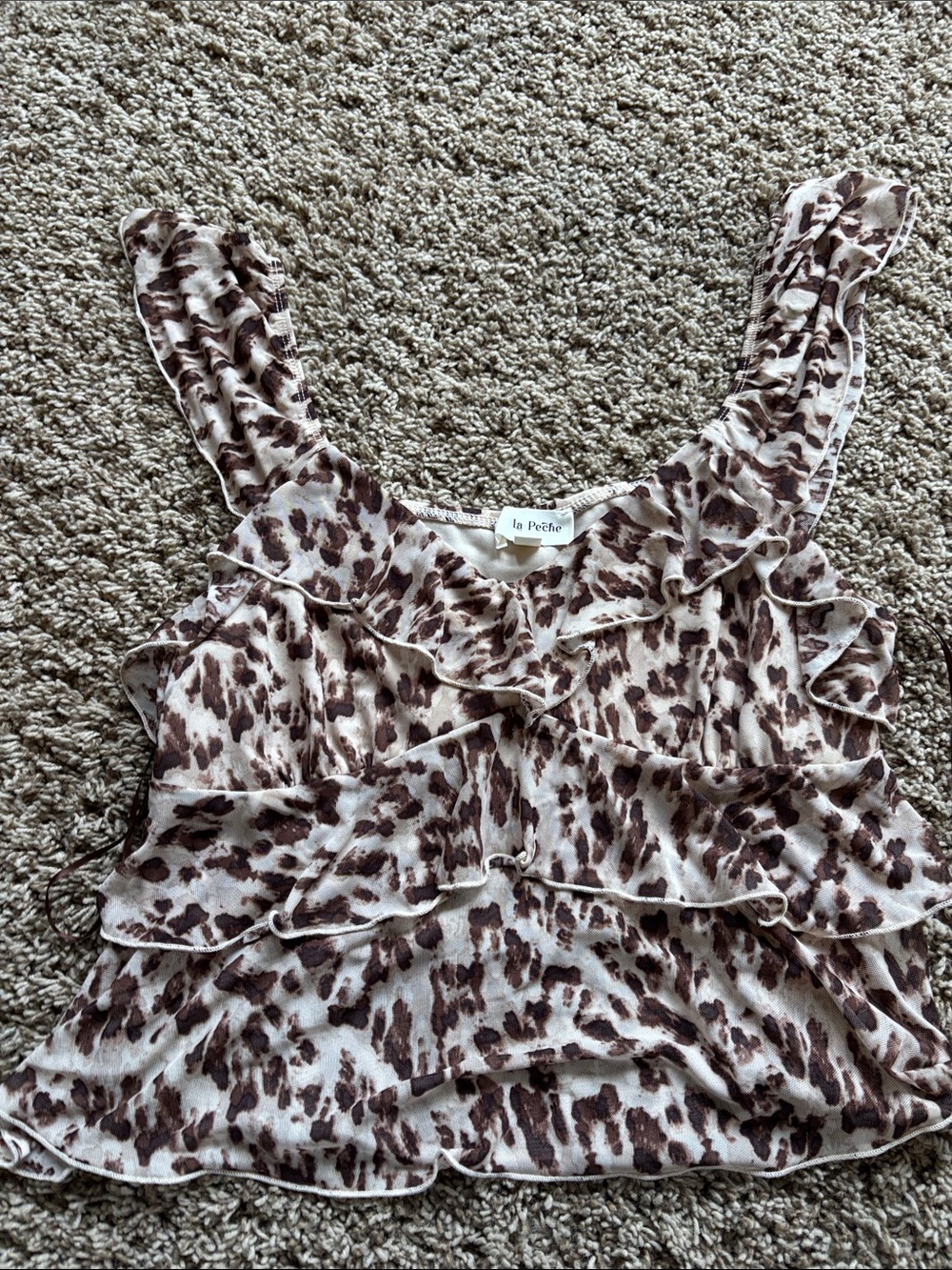 Brown Leopard Print Ruffle Tank Top